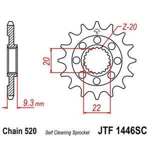 Pinion fata JT JTF 1446-14SC 14T, 520 Self Cleaning Lightweight