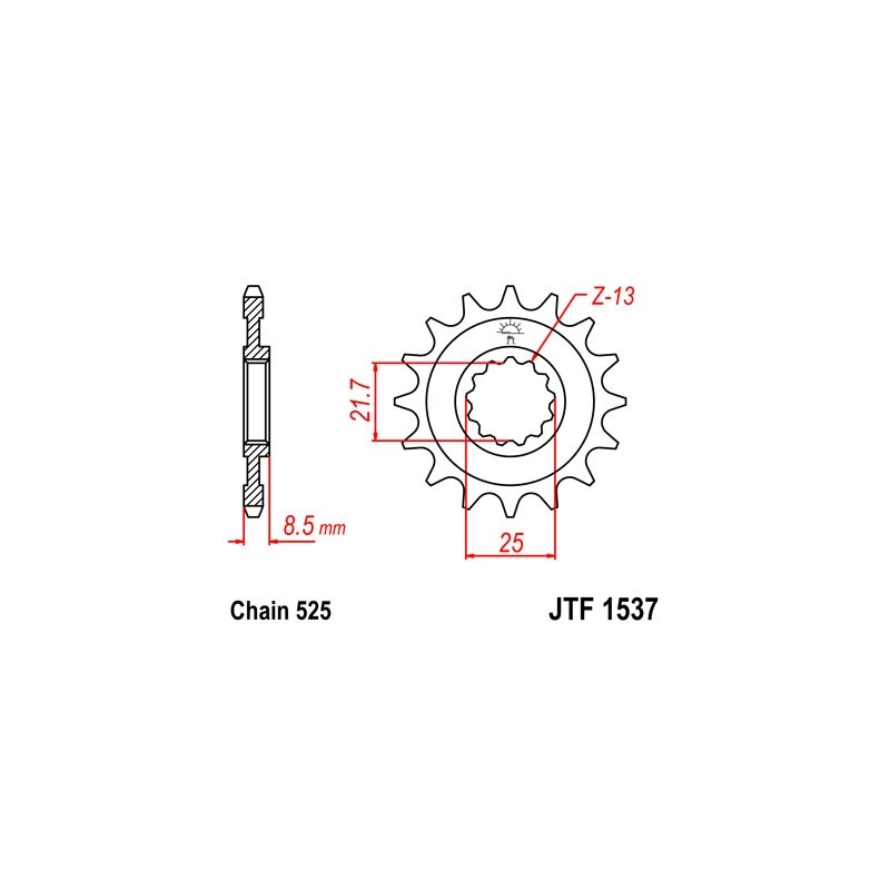 Pinion fata JT 15T, 525 rubber cushioned
