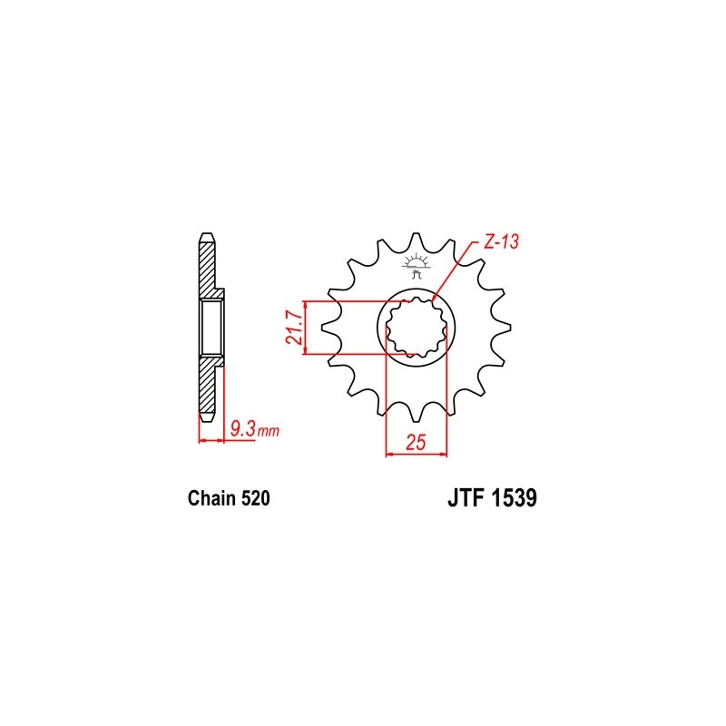 Pinion fata JT 14T, 520 rubber cushioned