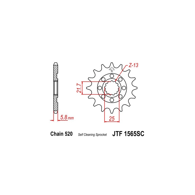 Pinion fata JT 14T, 520 Self Cleaning Lightweight