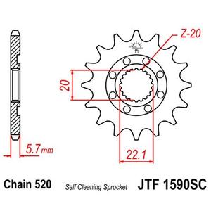 Pinion fata JT JTF 1590-14SC 14T, 521 Self Cleaning Lightweight