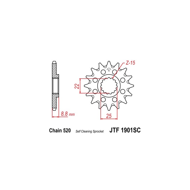 Pinion fata JT 15T, 520 Self Cleaning Lightweight