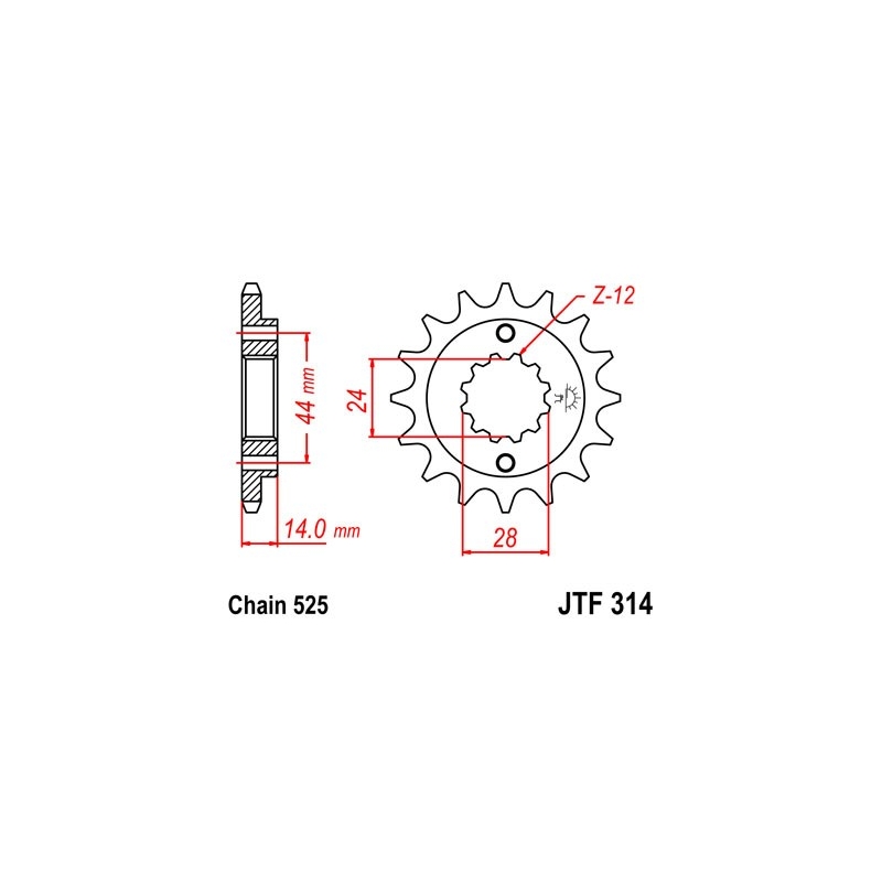 Pinion fata JT 15T, 525