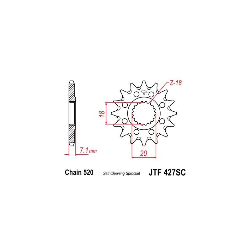 Pinion fata JT 13T, 520 Self Cleaning Lightweight