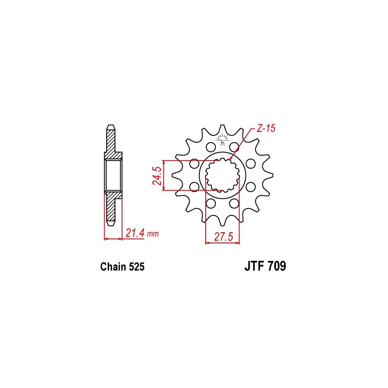 Pinion fata JT 16T, 525 rubber cushioned