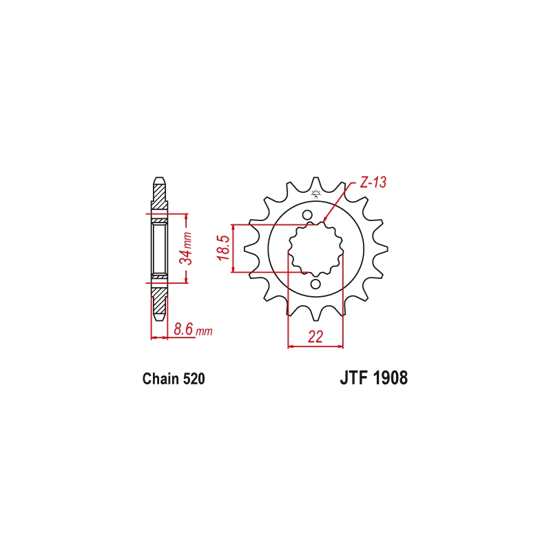 Pinion fata JT 14T, 520