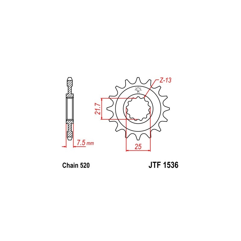 Pinion fata JT 15T, 520 rubber cushioned