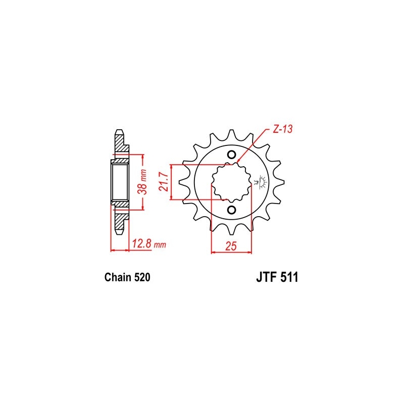Pinion fata JT 15T, 520 rubber cushioned