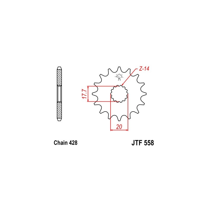 Pinion fata JT 16T, 428 rubber cushioned
