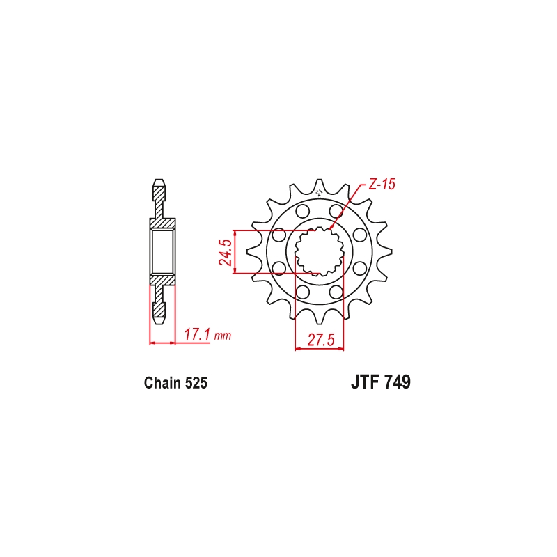 Pinion fata JT 16T, 525 rubber cushioned