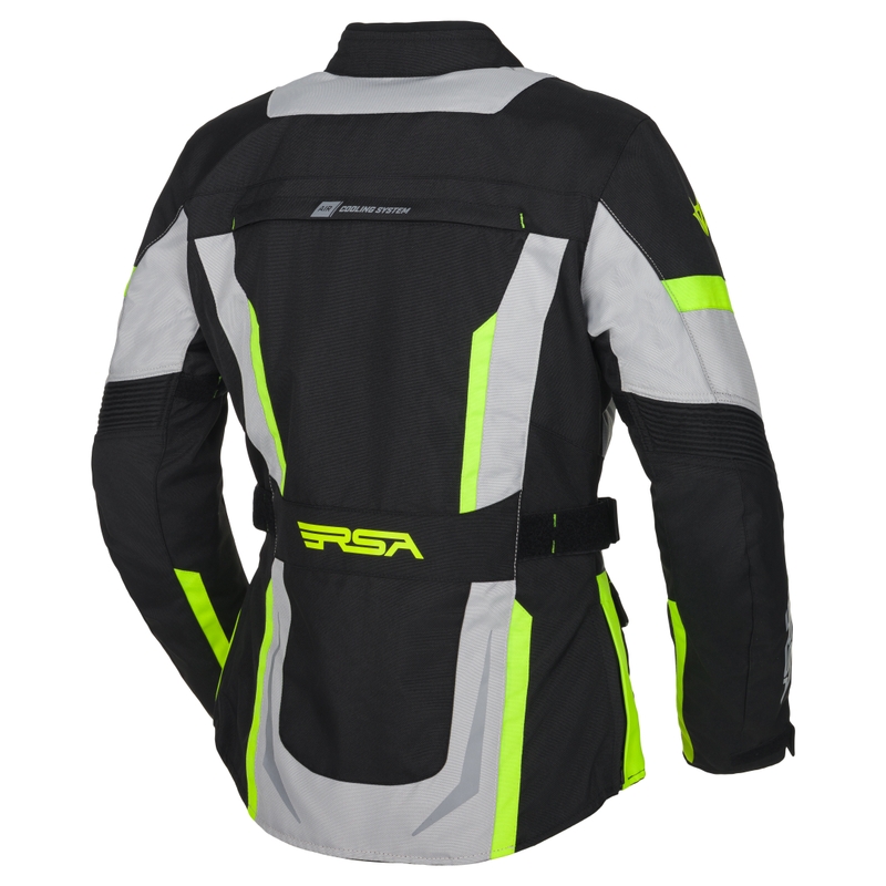 Jachetă de motocicletă pentru femei RSA EXO 2 negru-cenuiu-galben-fluo