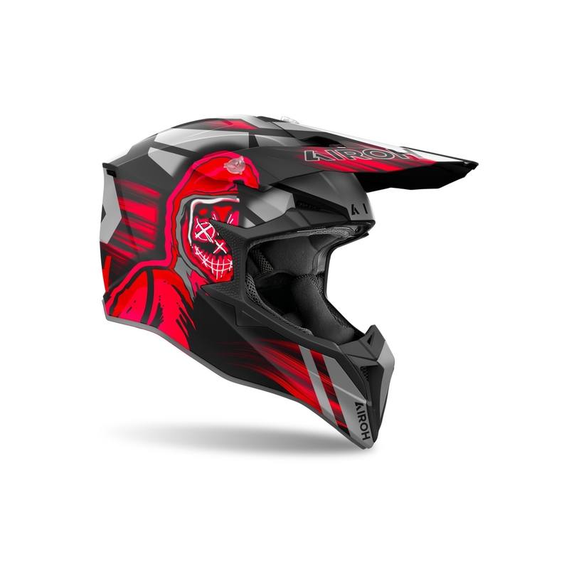 Cască motocross Airoh Wraaap Cyber, roșie mată