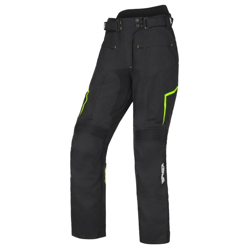 Pantaloni de motocicletă pentru femei RSA Bolt Black-White-Fluo Yellow
