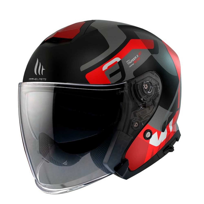 Cască de motocicletă deschisă MT Thunder 3 SV Jet Silton B5 negru-gri-roșu lichidare