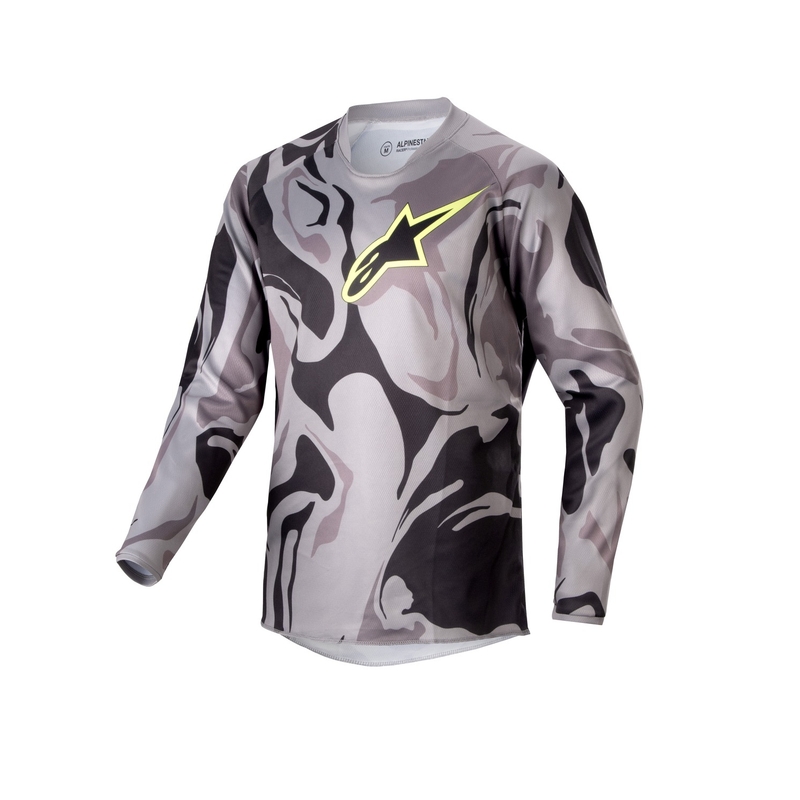 Tricou de motocros pentru copii Alpinestars Racer Tactical 2024 negru camuflaj-fluo-galben-negru