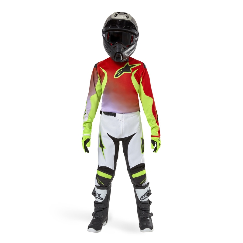 Tricoul de motocros pentru copii Alpinestars Racer Lucent 2024 alb-negru-galben-fluo
