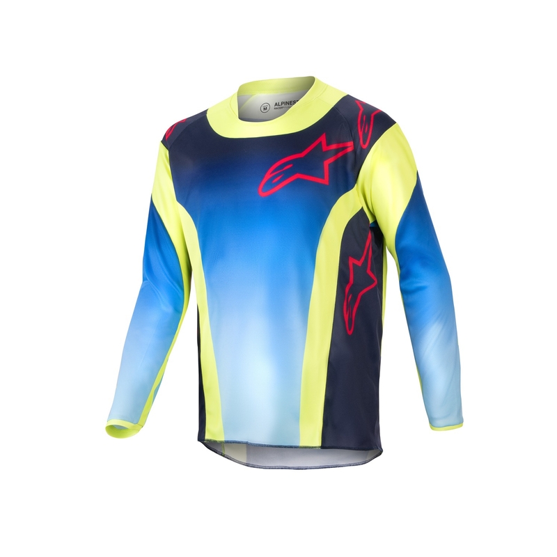 Tricoul de motocros pentru copii Alpinestars Racer Hoen 2024 galben-albastru-roșu fluo