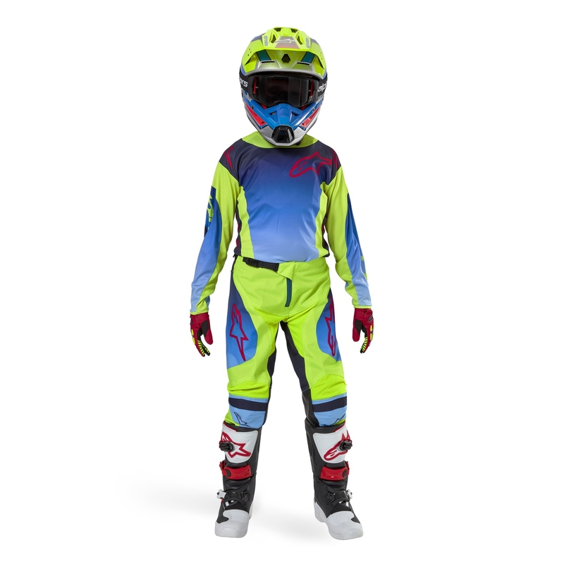 Tricoul de motocros pentru copii Alpinestars Racer Hoen 2024 galben-albastru-roșu fluo
