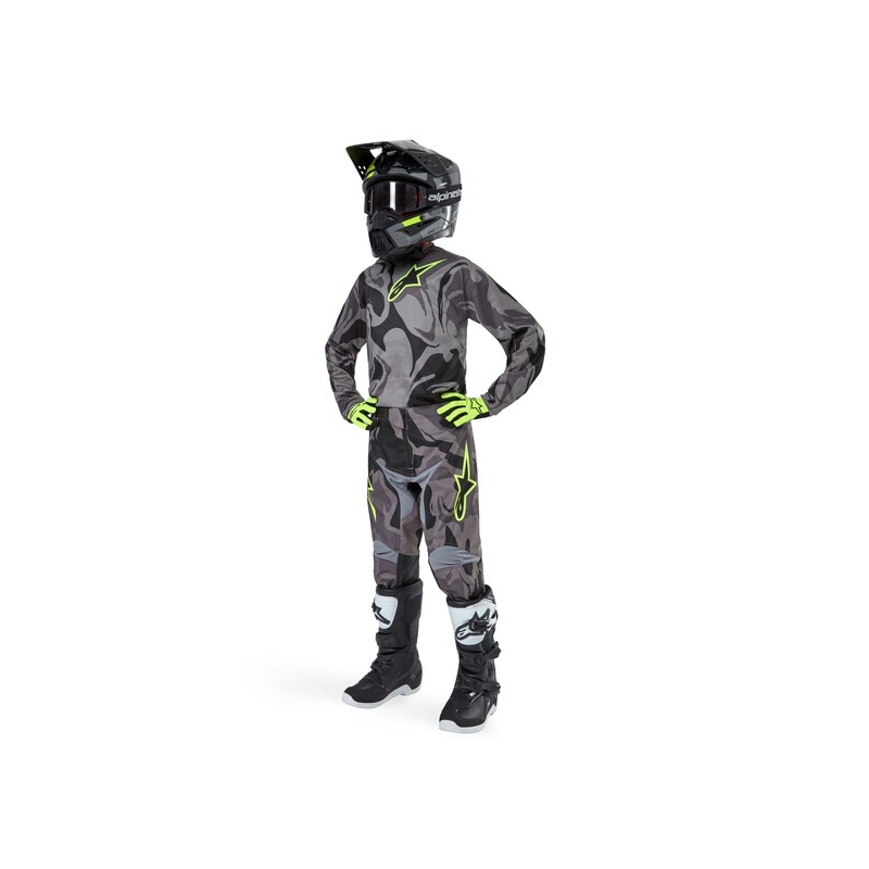 Alpinestars Racer Tactical 2024 Pantaloni motocross pentru copii gri camuflaj-fluo-galben-negru