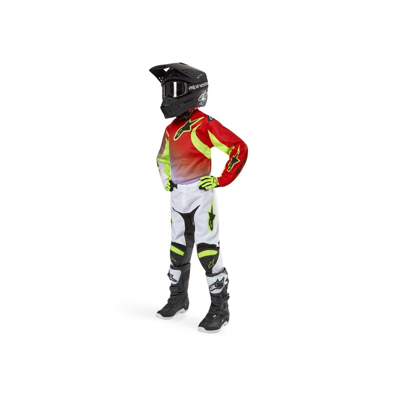 Pantaloni Motocross Alpinestars Racer Lucent pentru copii Alb-Negru-Galben Fluto