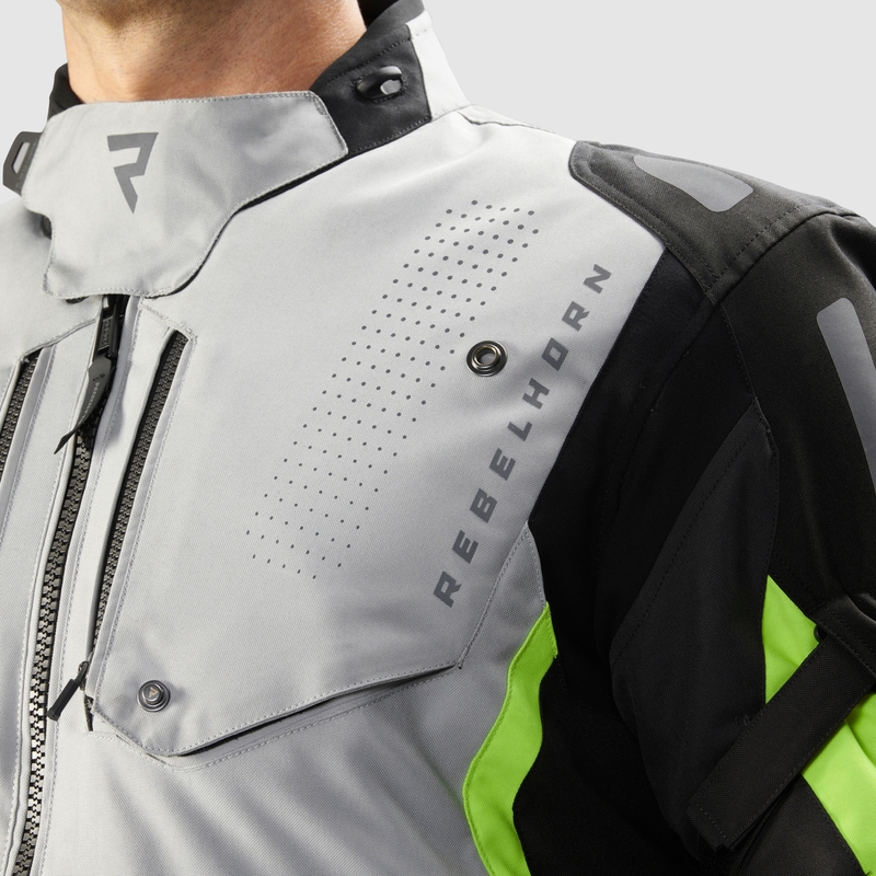 Geacă de motocicletă Rebelhorn Hiker IV negru-gri-galben fluo