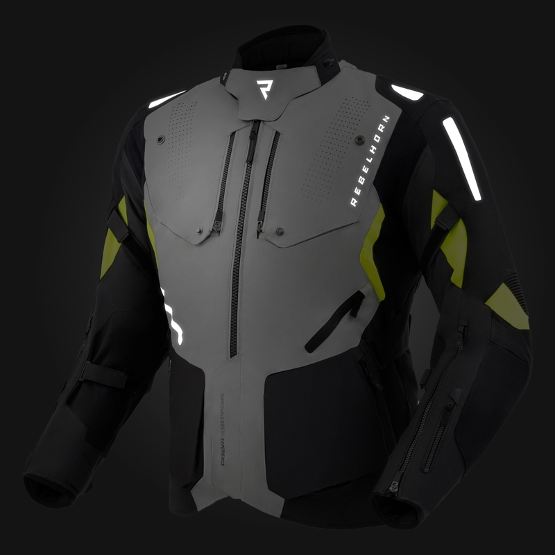 Geacă de motocicletă Rebelhorn Hiker IV negru-gri-galben fluo