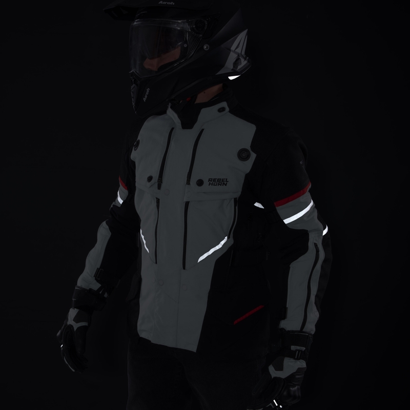 Jachetă de motociclist Rebelhorn Range gri-negru-roșu
