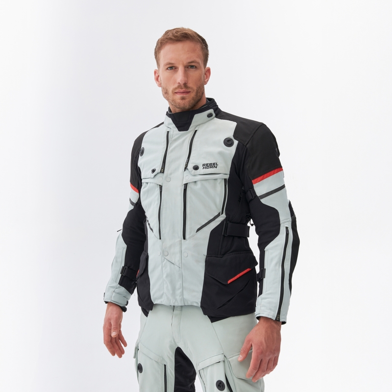 Jachetă de motociclist Rebelhorn Range gri-negru-roșu