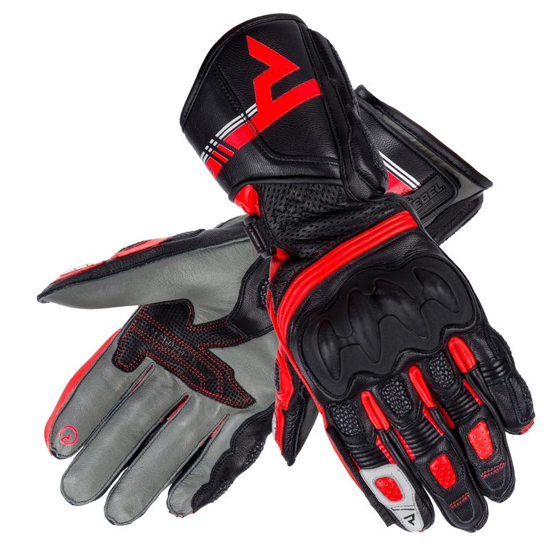 Mănuși de motocicletă Rebelhorn ST Long Black-Gray-Fluo Red pentru femei lichidare