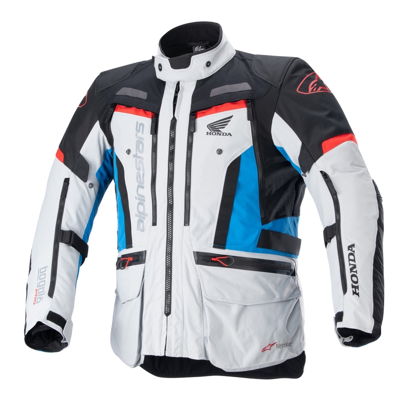 Geacă de motociclete Alpinestars Bogota PRO Drystar Honda colecția 2024 gri deschis-roșu-fluo-albastru-negru