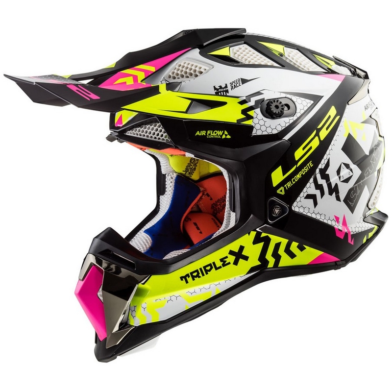 Casca de motocross LS2 MX470 Subverter alb-fluo-galben-roz lichidare