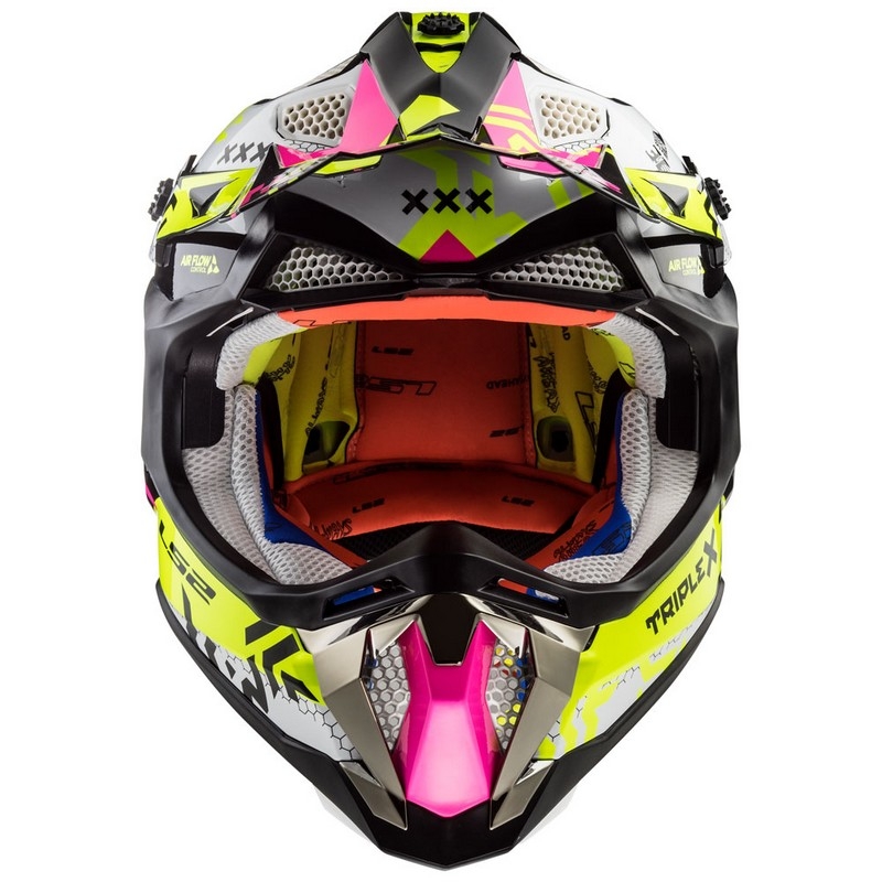 Casca de motocross LS2 MX470 Subverter alb-fluo-galben-roz lichidare