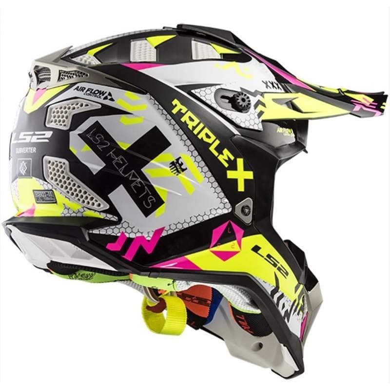 Casca de motocross LS2 MX470 Subverter alb-fluo-galben-roz lichidare