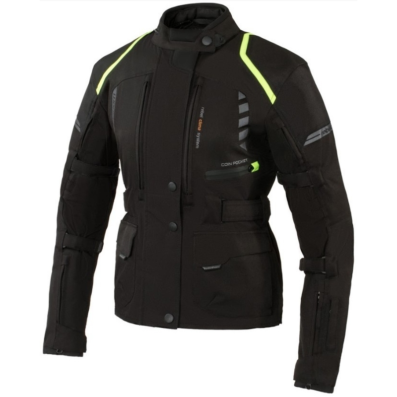Jacheta moto pentru femei Rebelhorn Hiker II negru-fluo galben lichidare