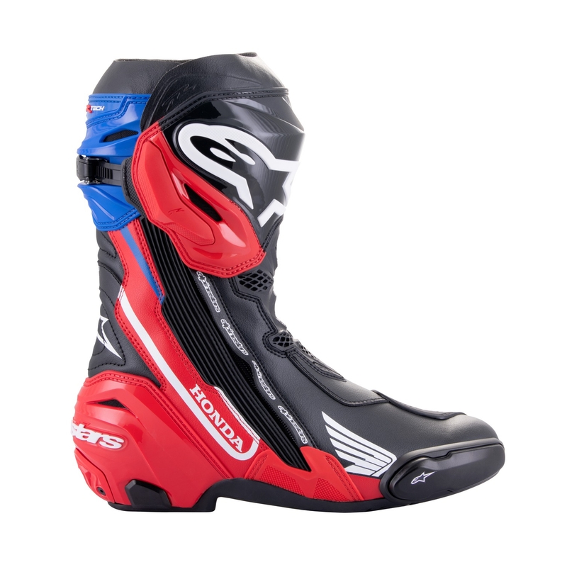 Ghete moto Alpinestars Supertech R Honda negru-roșu fluo-albastru-alb