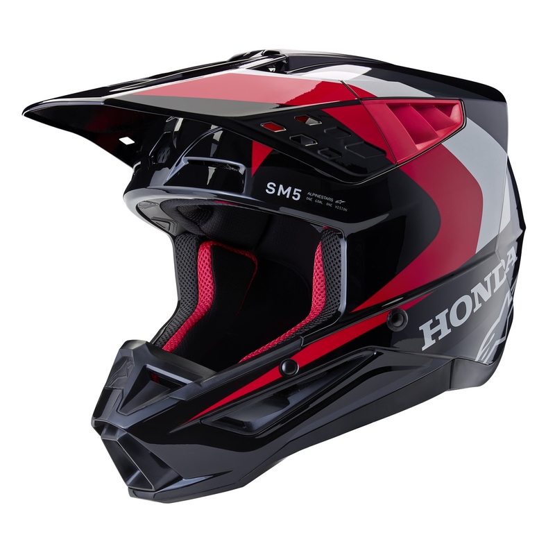 Căști motocross Alpinestars S-M5 Honda, colecția negru-roșu-gri