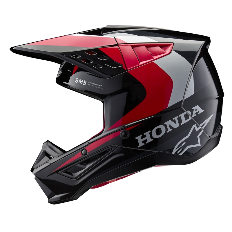 Căști motocross Alpinestars S-M5 Honda, colecția negru-roșu-gri