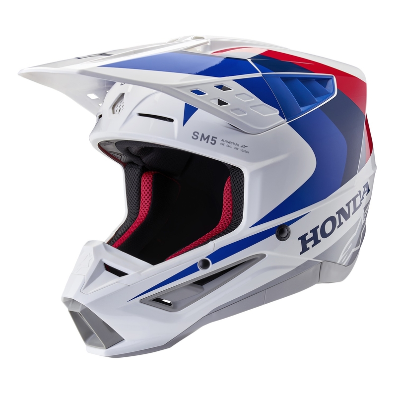 Colecția de căști motocross Alpinestars S-M5 Honda alb-albastru-roșu