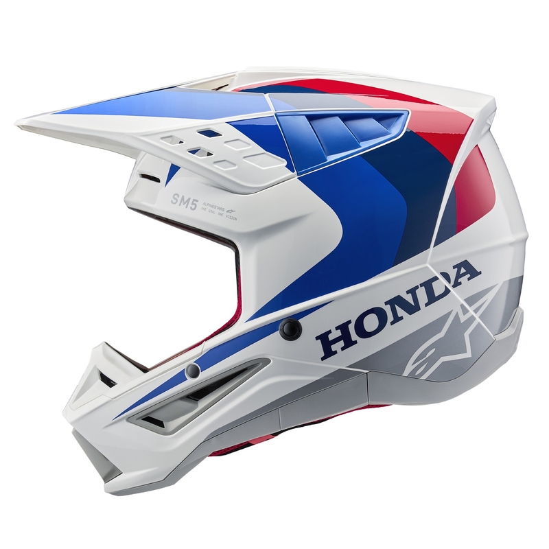 Colecția de căști motocross Alpinestars S-M5 Honda alb-albastru-roșu