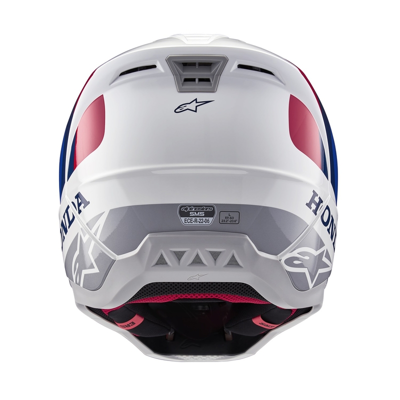 Colecția de căști motocross Alpinestars S-M5 Honda alb-albastru-roșu