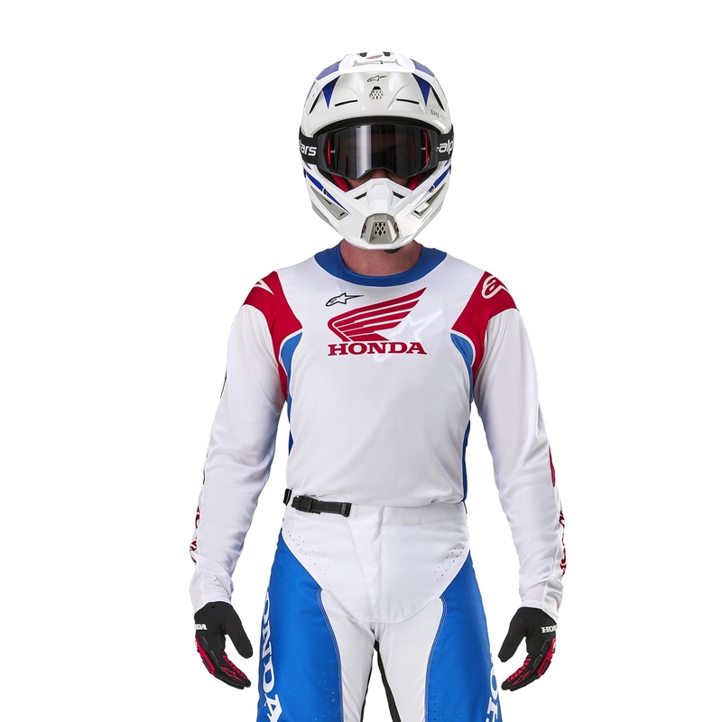Tricou de motocross Alpinestars Racer Iconic Honda colecție alb-albastru-roșu-negru