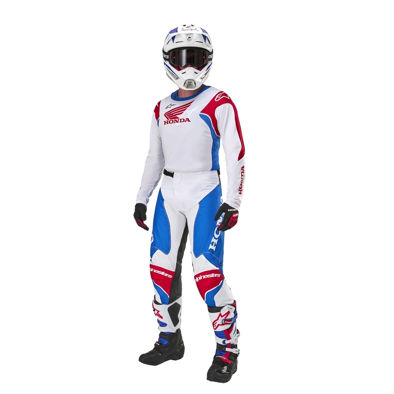 Pantaloni motocross Alpinestars Racer Iconic Honda colectia alb-albastru-rosu-negru