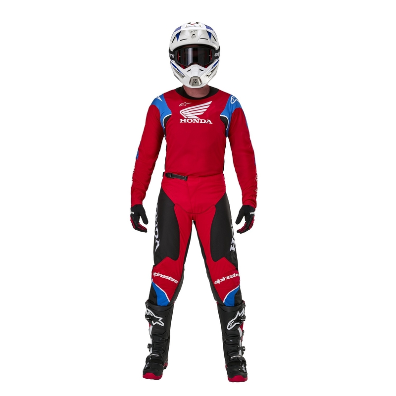 Colectia de pantaloni Alpinestars Racer Iconic Honda Motocross Rosu-Negru-Albastru-Alb