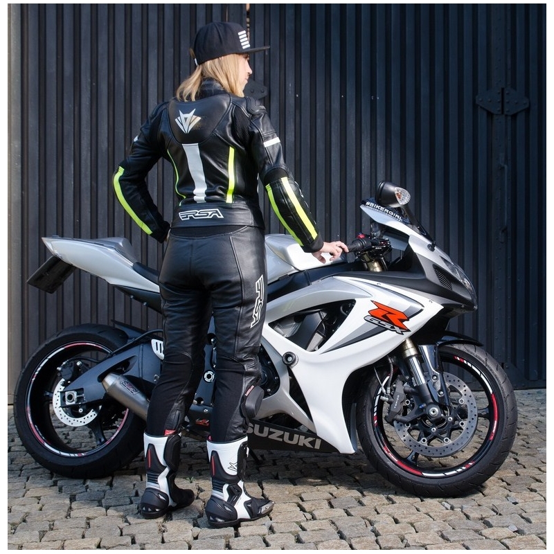 Salopetă de motocicletă pentru femei RSA Virus Black-White-Fluo Yellow lichidare
