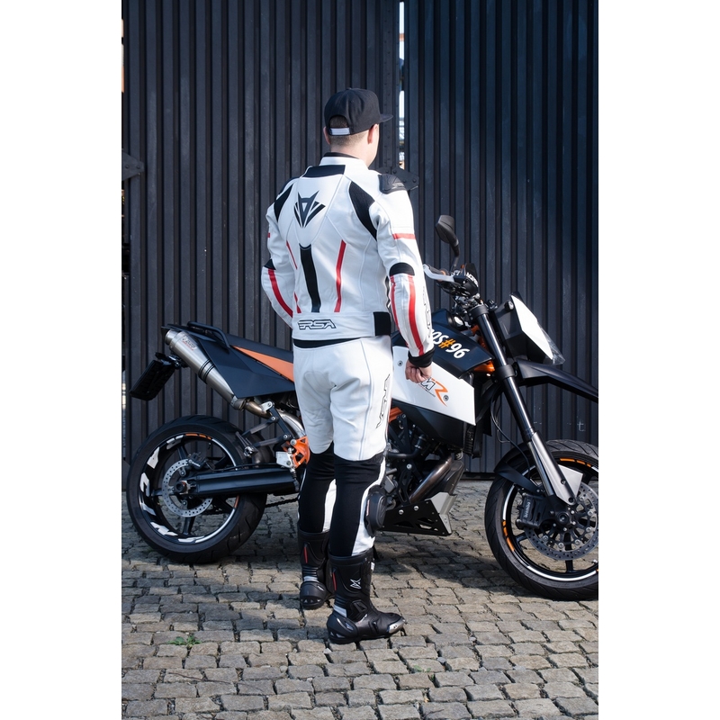 Pantaloni de motociclete pentru bărbați RSA Virus alb-negru-roșu výprodej lichidare