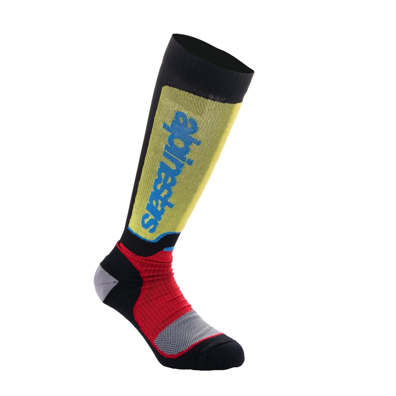 Șosete Alpinestars MX Plus pentru copii Negru-Roșu Fluo-Galben Fluo-Albastru
