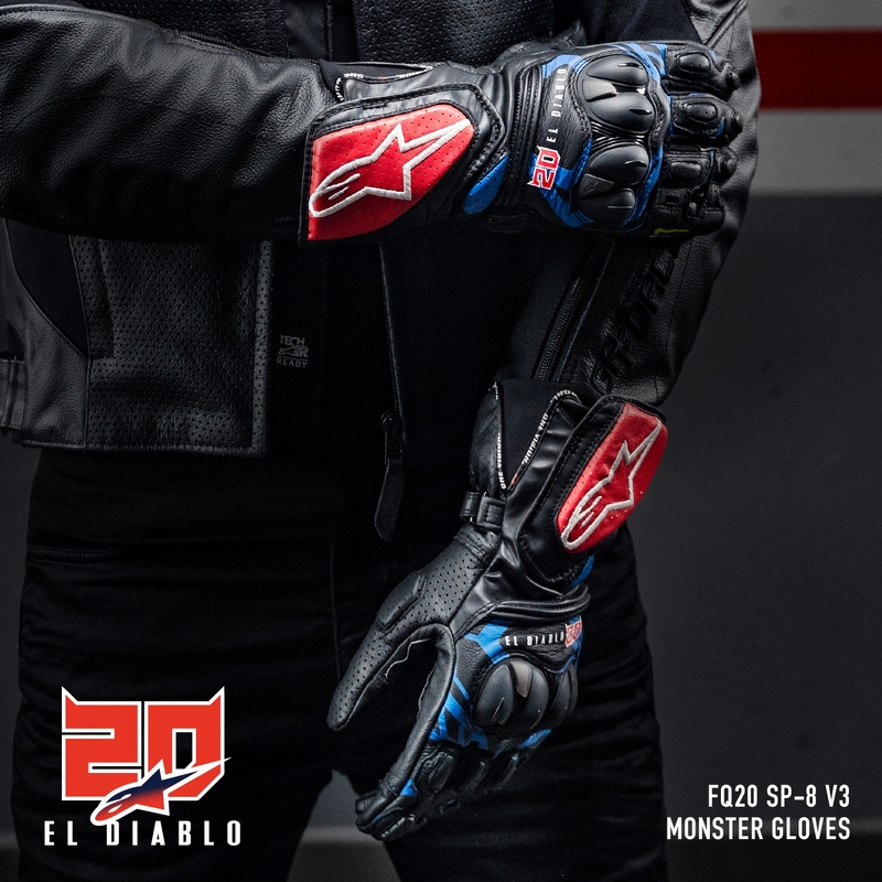 Mănuși moto Alpinestars SP-8 3 Monster FQ20 negru-roșu-albastru-alb