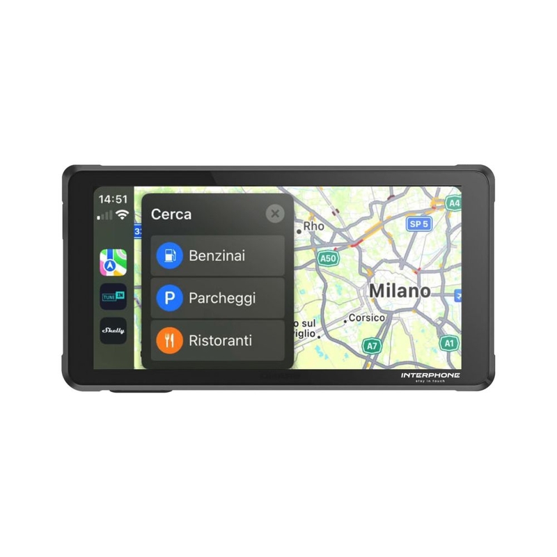 Interfon RIDESYNC cu afișaj Apple CarPlay și Android Auto pentru motociclete