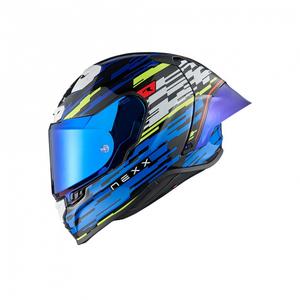 Casca moto integrala Nexx X.R3R Glitch Racer albastru-galben fluo