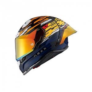 Casca moto integrala Nexx X.R3R Glitch Racer portocaliu-albastru